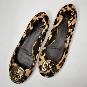 Tory Burch Reva Animal Print Leopard Dyed Cow Fur Ballet Flats Women’s Size 6.5